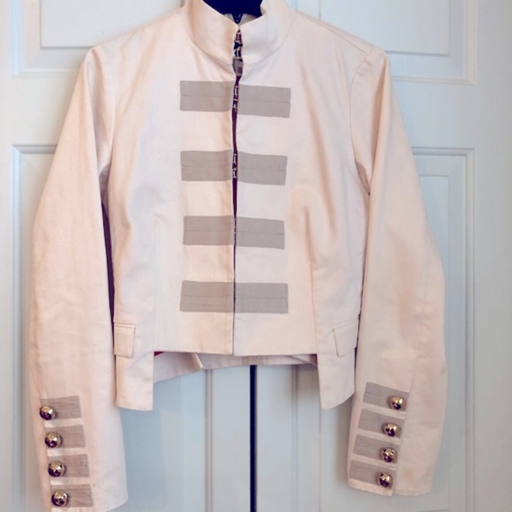Tevrow + Chase Cotton Military Style Jacket Beige Red Size 8